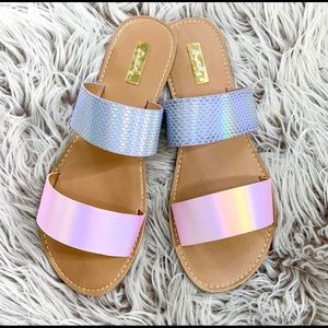 Holographic/Lavender Mermaid Two strap Flat Sandal